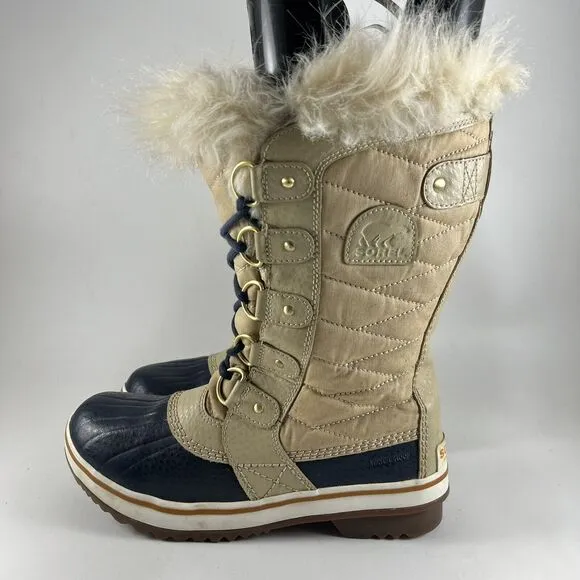 Sorel Tofino II Waterproof Boots Beige Womens Size 7 Tall Faux Fur Winter Snow