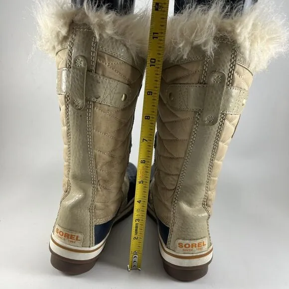 Sorel Tofino II Waterproof Boots Beige Womens Size 7 Tall Faux Fur Winter Snow