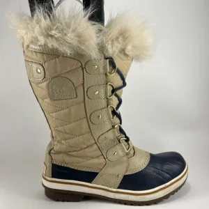 Sorel Tofino II Waterproof Boots Beige Womens Size 7 Tall Faux Fur Winter Snow
