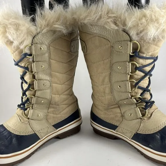 Sorel Tofino II Waterproof Boots Beige Womens Size 7 Tall Faux Fur Winter Snow