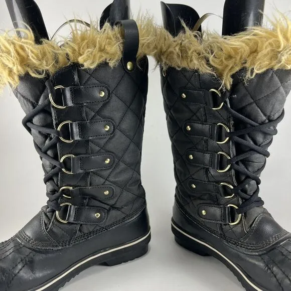 Sorel Tofino II Waterproof Boots Black Womens Size 8 Tall Faux Fur Winter Snow