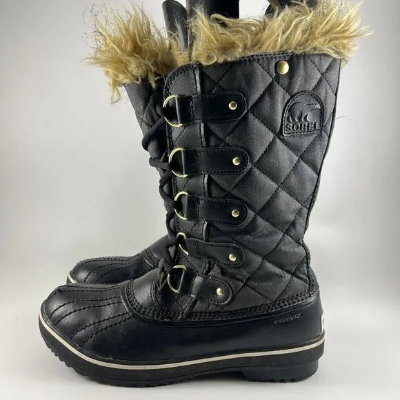 Sorel Tofino II Waterproof Boots Black Womens Size 8 Tall Faux Fur Winter Snow