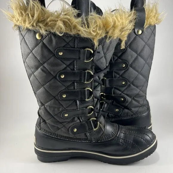 Sorel Tofino II Waterproof Boots Black Womens Size 8 Tall Faux Fur Winter Snow