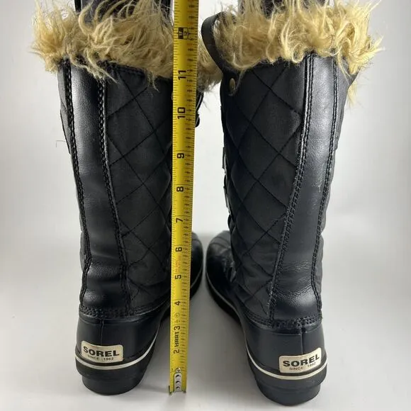 Sorel Tofino II Waterproof Boots Black Womens Size 8 Tall Faux Fur Winter Snow