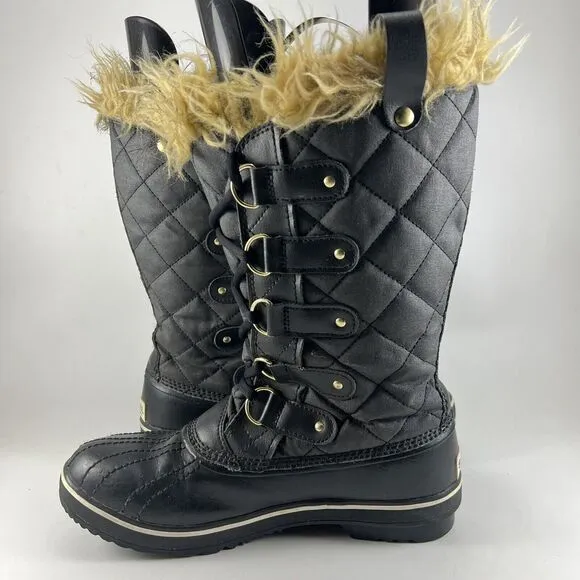 Sorel Tofino II Waterproof Boots Black Womens Size 8 Tall Faux Fur Winter Snow