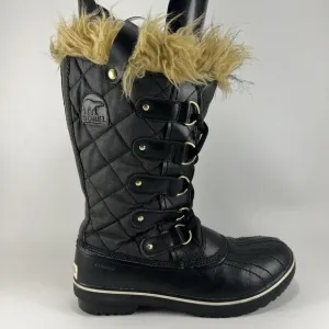 Sorel Tofino II Waterproof Boots Black Womens Size 8 Tall Faux Fur Winter Snow