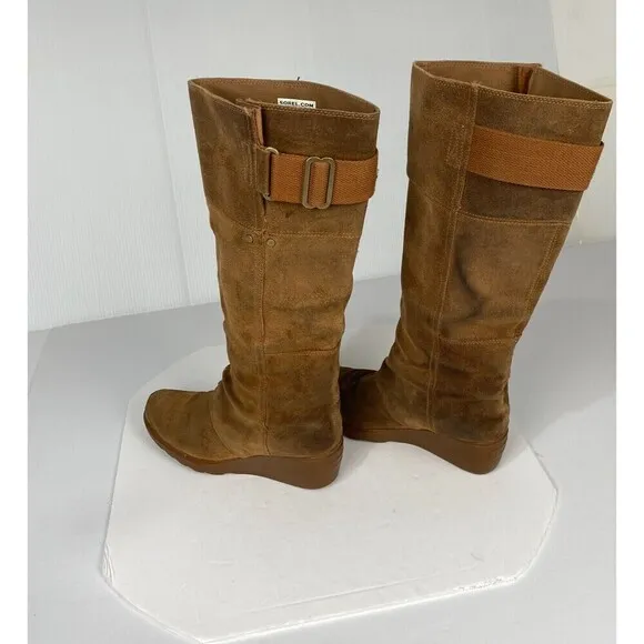 SOREL Toronto Elk Size 9.5 Tan Suede Wedge Heel Knee High Boots 1554661286