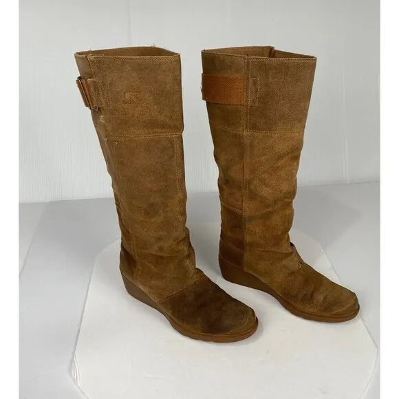 SOREL Toronto Elk Size 9.5 Tan Suede Wedge Heel Knee High Boots 1554661286