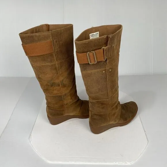 SOREL Toronto Elk Size 9.5 Tan Suede Wedge Heel Knee High Boots 1554661286