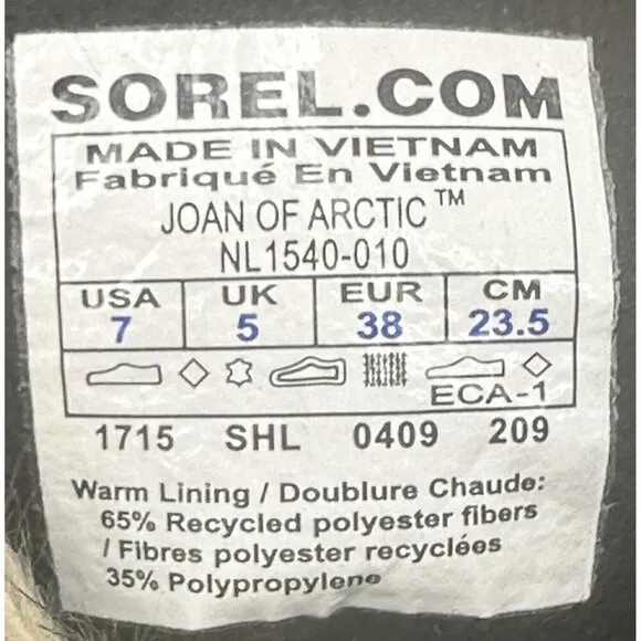 Sorel Womens Boots Joan of Artic Winter Faux Fur Insulated Waterproof Black 7