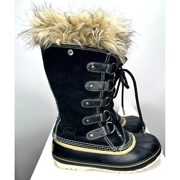 Sorel Womens Boots Joan of Artic Winter Faux Fur Insulated Waterproof Black 7