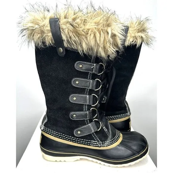 Sorel Womens Boots Joan of Artic Winter Faux Fur Insulated Waterproof Black 7