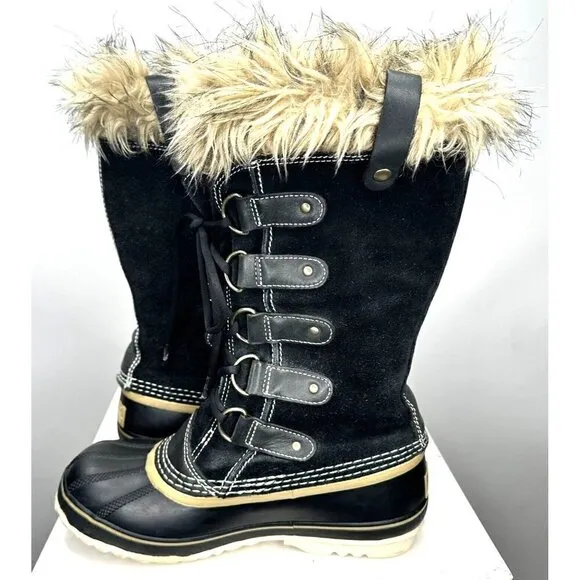 Sorel Womens Boots Joan of Artic Winter Faux Fur Insulated Waterproof Black 7
