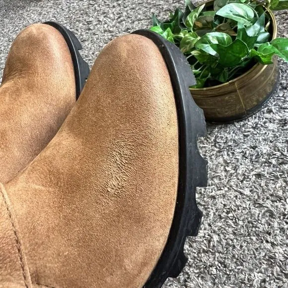Sorel Womens Camel Suede Leather Phoenix Boots Moto Waterproof Buckle 5.5 New