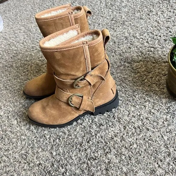 Sorel Womens Camel Suede Leather Phoenix Boots Moto Waterproof Buckle 5.5 New