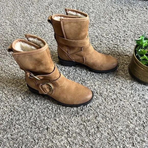 Sorel Womens Camel Suede Leather Phoenix Boots Moto Waterproof Buckle 5.5 New