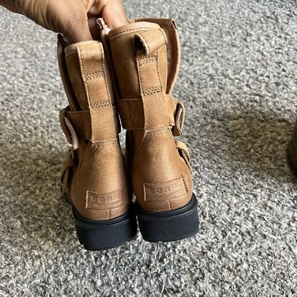 Sorel Womens Camel Suede Leather Phoenix Boots Moto Waterproof Buckle 5.5 New