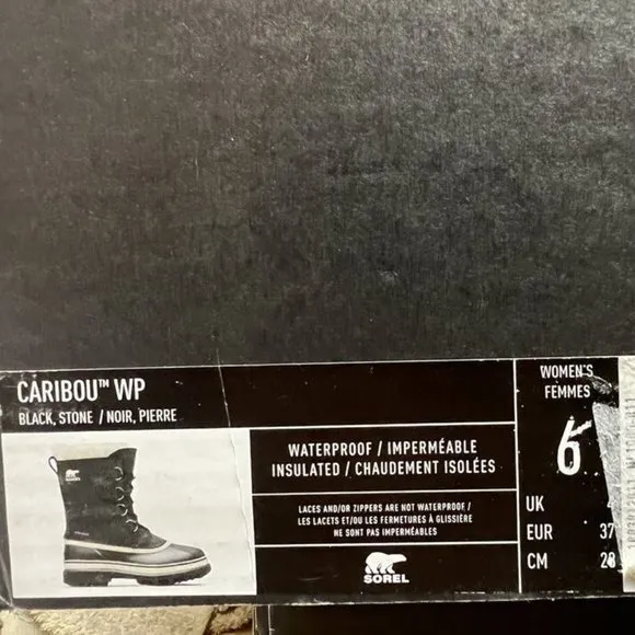 Sorel Women's Caribou Waterproof Snow Boots Black Leather, Size 6 M