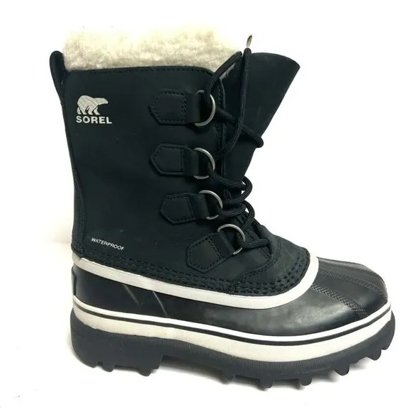 Sorel Women's Caribou Waterproof Snow Boots Black Leather, Size 6 M