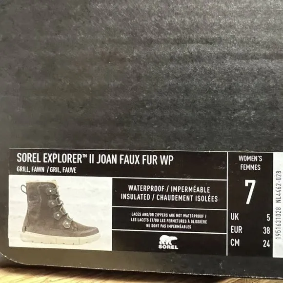 Sorel Women's Explorer II Joan Faux Fur Waterproof Boots Black, Size 7 M