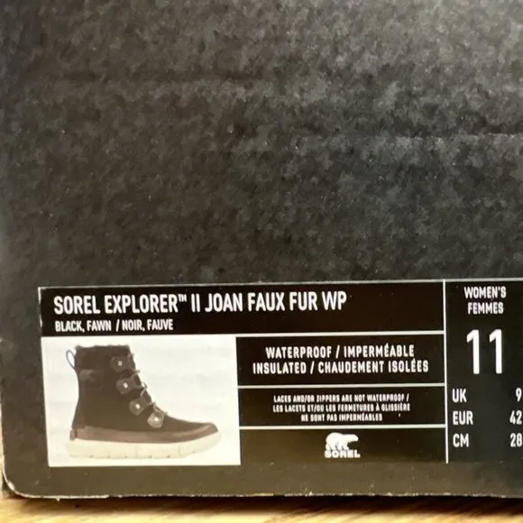 Sorel Women's Explorer II Joan Waterproof Winter Boots Black, Size 11 M