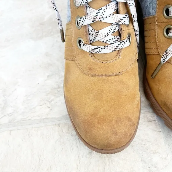 Sorel Womens Lace Up Lexie Wedge Bootie Boots Camel Brown Leather Size 7.5
