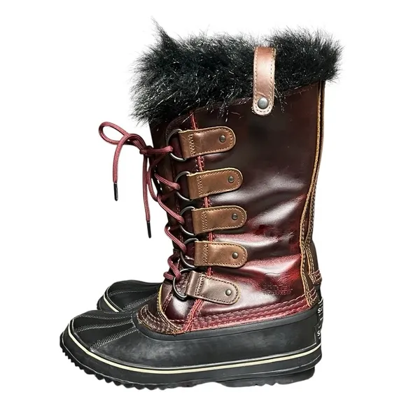 Sorel Womens NL1985 Joan of Arctic Snow Oxblood Waterproof Leather Boots Size 8