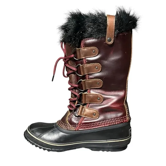 Sorel Womens NL1985 Joan of Arctic Snow Oxblood Waterproof Leather Boots Size 8