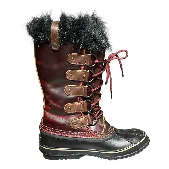 Sorel Womens NL1985 Joan of Arctic Snow Oxblood Waterproof Leather Boots Size 8