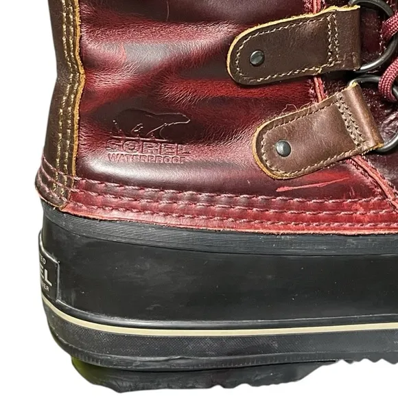 Sorel Womens NL1985 Joan of Arctic Snow Oxblood Waterproof Leather Boots Size 8