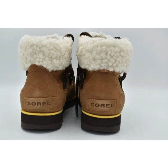 Sorel Womens Size 7 Harlow Lace Cozy Velvet Tan Blackened Brown Waterproof Boots