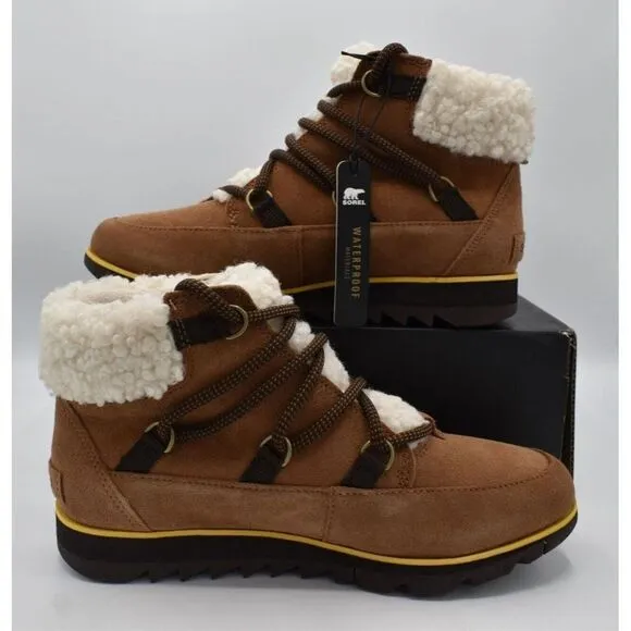 Sorel Womens Size 7 Harlow Lace Cozy Velvet Tan Blackened Brown Waterproof Boots