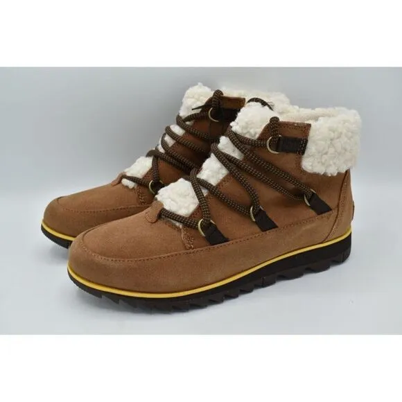 Sorel Womens Size 7 Harlow Lace Cozy Velvet Tan Blackened Brown Waterproof Boots