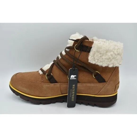Sorel Womens Size 7 Harlow Lace Cozy Velvet Tan Blackened Brown Waterproof Boots