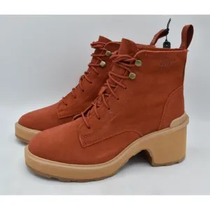 Sorel Womens Size 7.5 Hi-Line Lace Warp Red Tawny Buff Suede Waterproof Boots