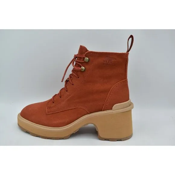 Sorel Womens Size 7.5 Hi-Line Lace Warp Red Tawny Buff Suede Waterproof Boots