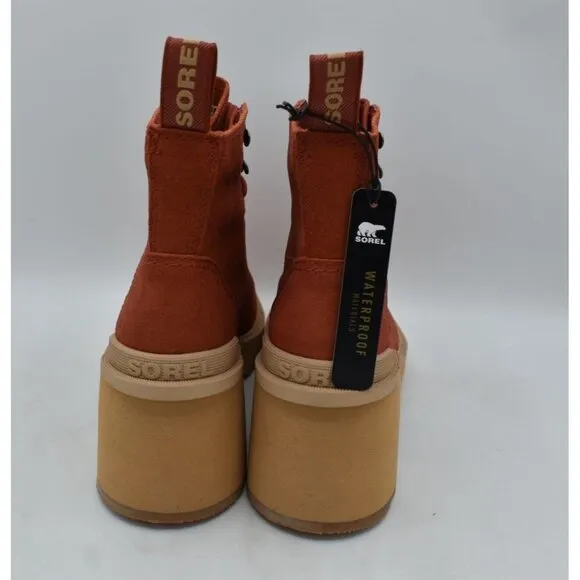 Sorel Womens Size 7.5 Hi-Line Lace Warp Red Tawny Buff Suede Waterproof Boots