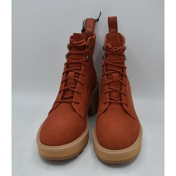 Sorel Womens Size 7.5 Hi-Line Lace Warp Red Tawny Buff Suede Waterproof Boots