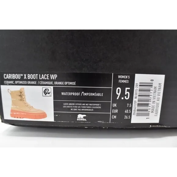 Sorel Womens Size 9.5 Caribou X Ceramic Orange Waterproof Leather Platform Boots