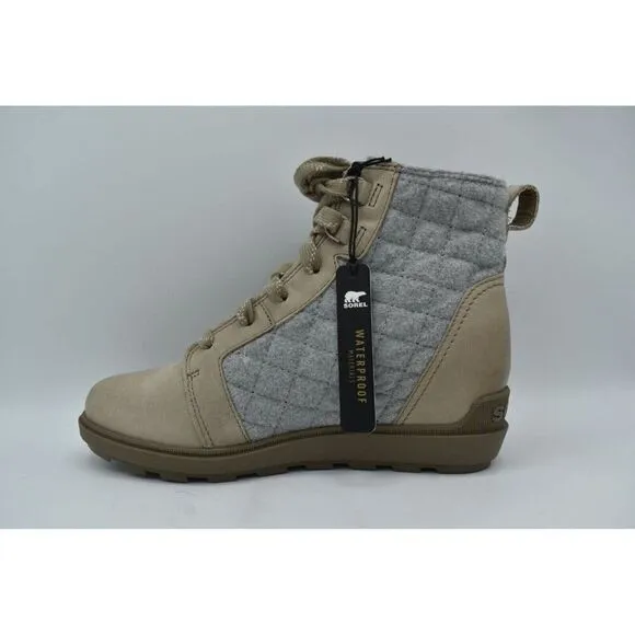 Sorel Womens Size 9 Evie II NW Lace Omega Taupe Wet Sand Waterproof Wedge Boots
