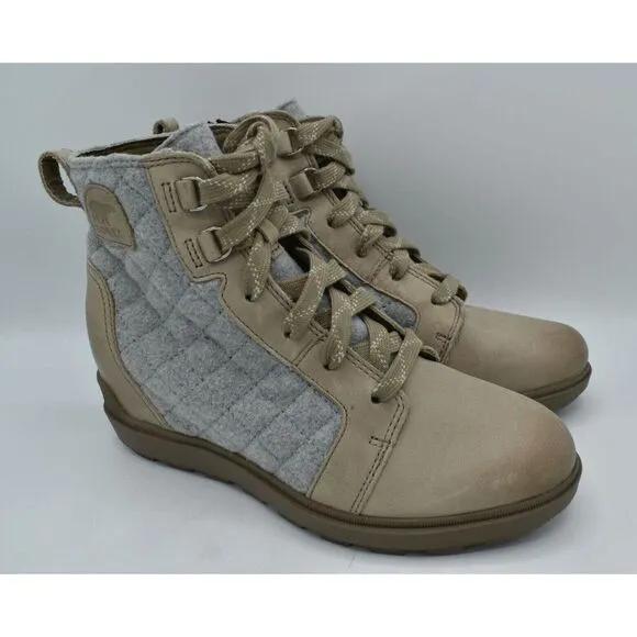 Sorel Womens Size 9 Evie II NW Lace Omega Taupe Wet Sand Waterproof Wedge Boots