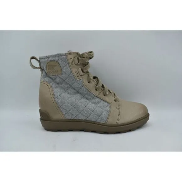 Sorel Womens Size 9 Evie II NW Lace Omega Taupe Wet Sand Waterproof Wedge Boots