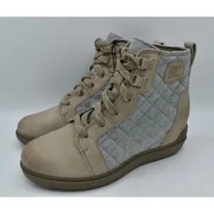 Sorel Womens Size 9 Evie II NW Lace Omega Taupe Wet Sand Waterproof Wedge Boots