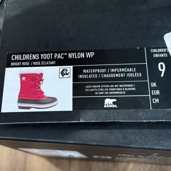 Sorel Yoot Pac Nylon Children's Waterproof Boots Bright Rose Size 9 New In Box