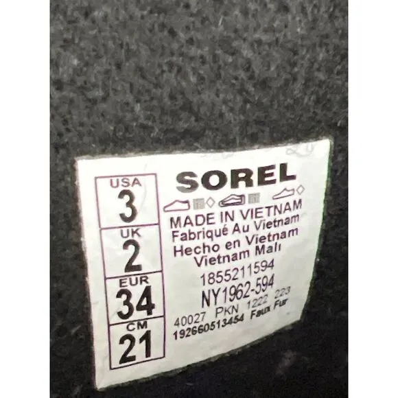 Sorel Yoot Pac Girls Boots Snow Winter Nylon Waterproof Size 3