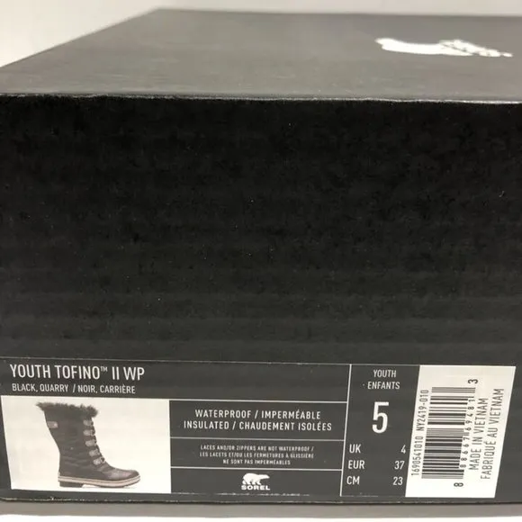 Sorel Youth Tofino II Waterproof Winter Boots Black, Kids’ Size 5M
