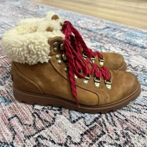 Sorel Ainsley Conquest Brown Boots Shearling Waterproof Leather High Top Boot 8