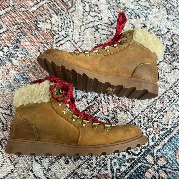 Sorel Ainsley Conquest Brown Boots Shearling Waterproof Leather High Top Boot 8