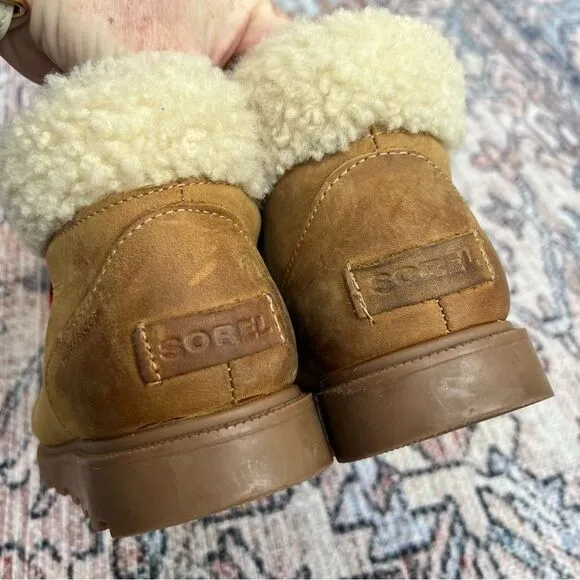 Sorel Ainsley Conquest Brown Boots Shearling Waterproof Leather High Top Boot 8