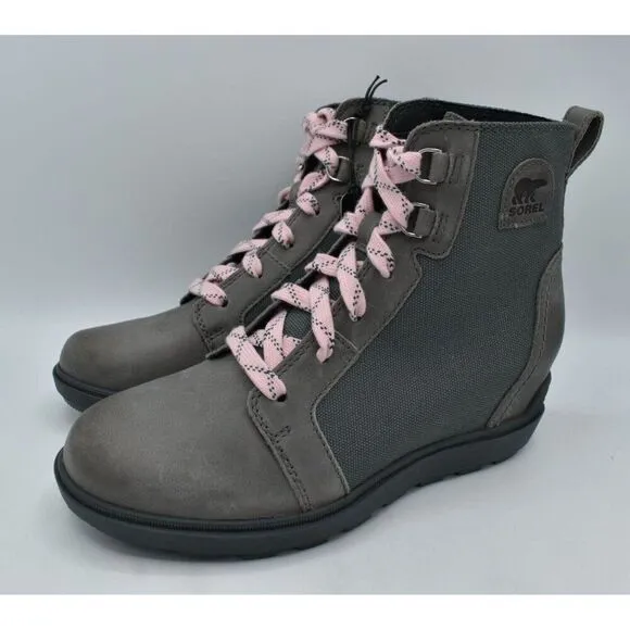 Sorel Women Size 8 Evie II NW Lace Quarry Grill Waterproof Wedge Booties Boots